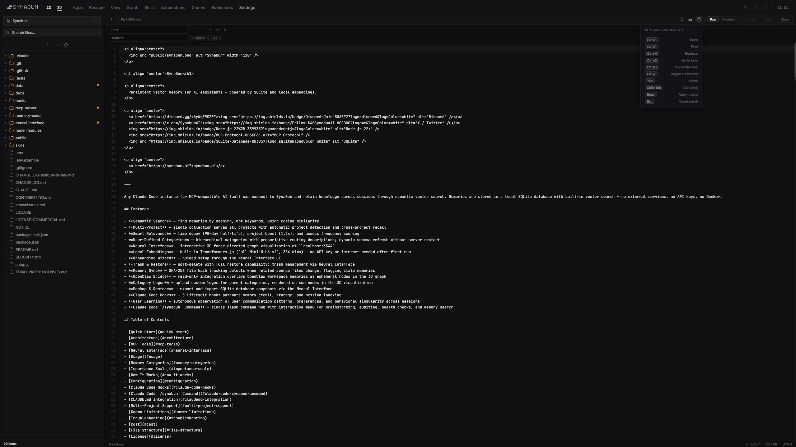 Code Editor — file explorer, syntax highlighting, find & replace inside Neural Interface